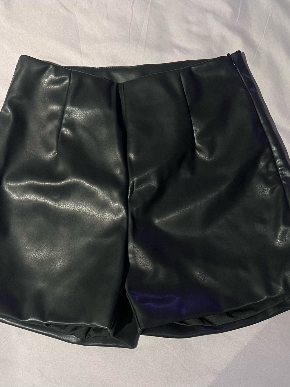 High-Waist Black Faux Leather Women’s Shorts